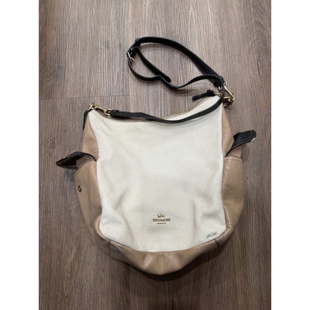 Coach Elle Hobo Colorblock Leather Shoulder‎ Bag Chalk Taupe Black 3154